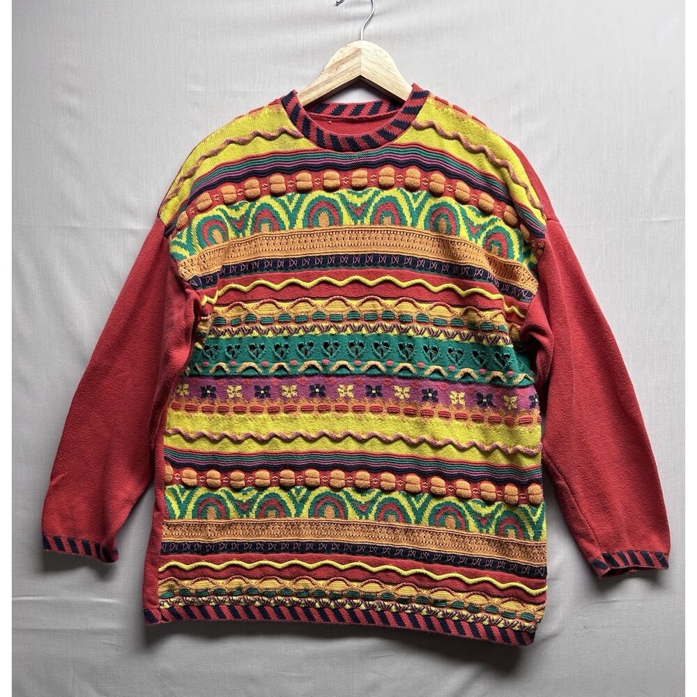 Coogie Style 3D Knit Sweater Womens Large Hip Hop Rap Biggie 90s Retro Colorful
